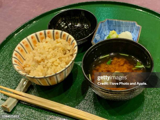 matsutake mushroom rice and miso soup - 宝塚市 fotografías e imágenes de stock