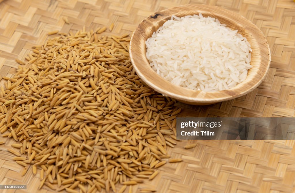 Milee Rice Milled Rice And Unmilled Rice In Bamboo Basket Background High-Res ...
