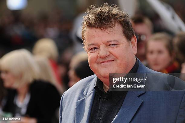 Actor Robbie Coltrane attends the World Premiere of Harry Potter and The Deathly Hallows - Part 2 at Trafalgar Square on July 7, 2011 in London,...