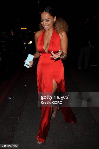 Amber Gill seen leaving the Pride of Britain Awards at the Grosvenor hotel in Mayfair on October 28, 2019 in London, England.