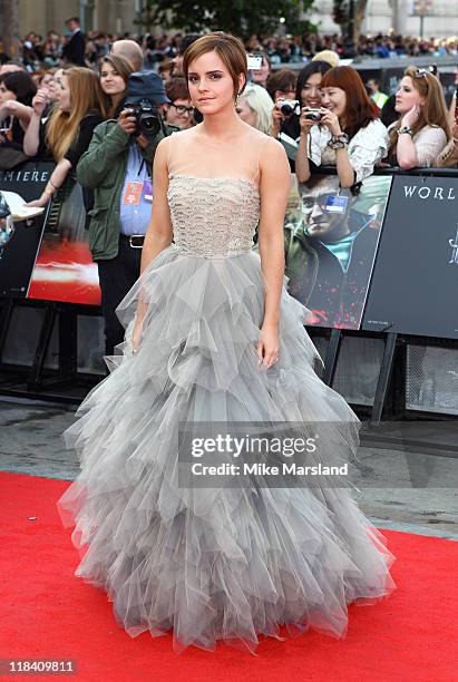 Emma Watson attends the world premiere of 'Harry Potter And The Deathly Hallows Part 2' at Trafalgar Square on July 7, 2011 in London, England.