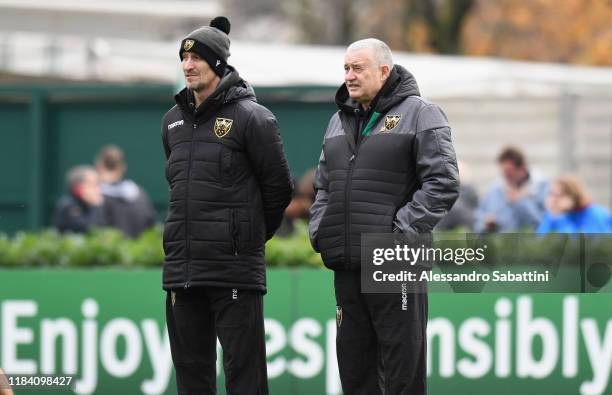 Chris Boyd head coach of Northampton Saints looks on during the Heineken Champions Cup Round 2 match between Benetton Rugby and Northampton Saints at...