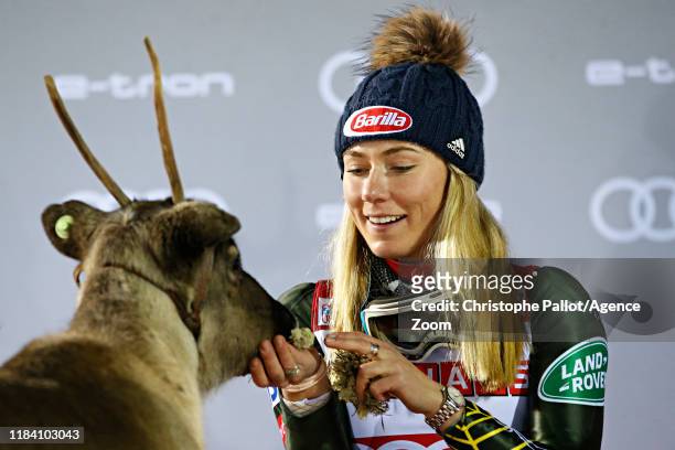 Mikaela Shiffrin of USA takes 1st place during the Audi FIS Alpine Ski World Cup Women's Slalom on November 23, 2019 in Levi Finland.