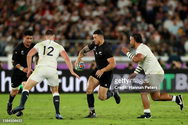 Sonny Bill Williams of the All Blacks looks to offload the ball during the Rugby World Cup 2019 Semi-Final match between England and New Zealand at...