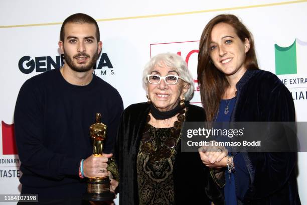 Alessandro Santoni, Lina Wertmuller and Maria Zulima Job attend the Lina Wertmuller "True Italian Taste" Gala Reception Dinner Co-Hosted By The...