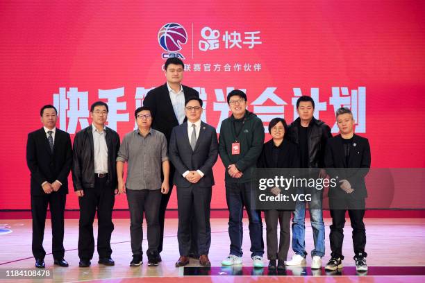 Yao Ming , President of Chinese Basketball Association , attends CBA & Kuaishou Partnership Press Conference on October 29, 2019 in Beijing, China....