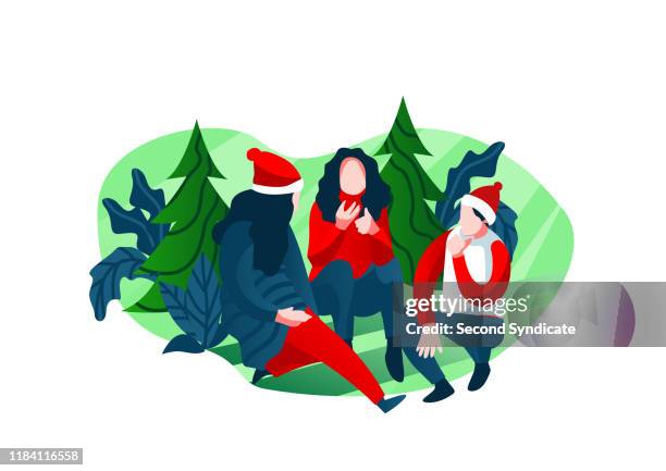 flat illustration christmas theme - winter window stock illustrations