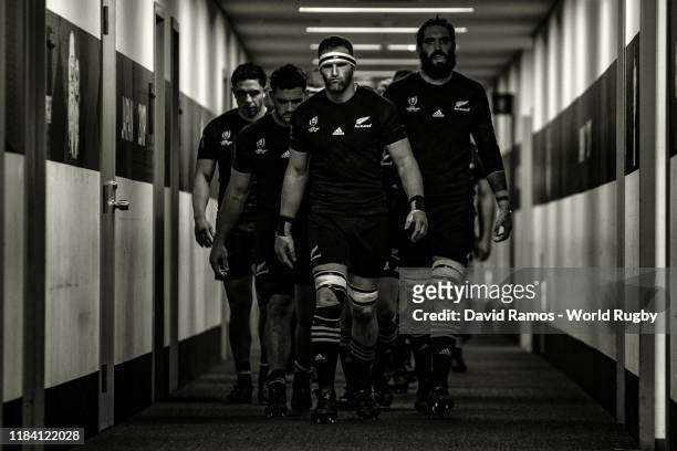 New Zealand's captain Kieran Read leads his the team through the tunnel after half-time during the Rugby World Cup 2019 Semi-Final match between...