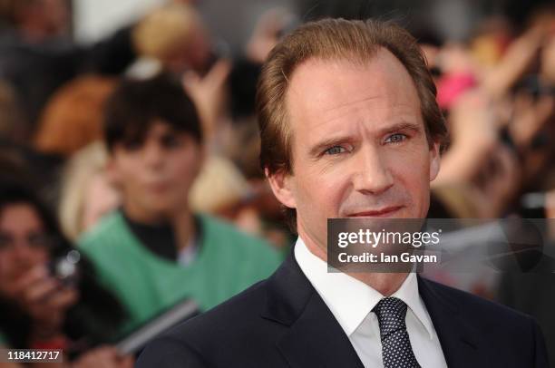 Actor Ralph Fiennes attends the World Premiere of Harry Potter and The Deathly Hallows - Part 2 at Trafalgar Square on July 7, 2011 in London,...