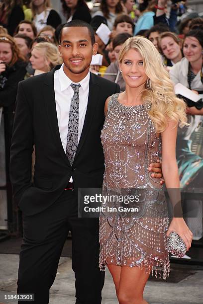 Arsenal and England footballer, Theo Walcott and Melanie Slade attend the World Premiere of Harry Potter and The Deathly Hallows - Part 2 at...