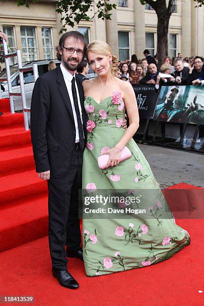 Rowling and Neil Murray attend the world premiere of Harry Potter and the Deathly Hallows Part 2 at Trafalgar Square on July 7, 2011 in London,...