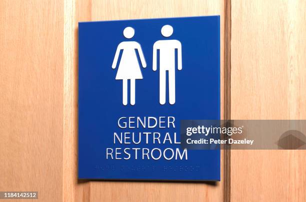 all gender bathroom sign - restroom sign stock-fotos und bilder