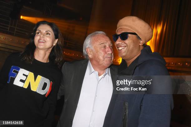 Caroline Barclay, Marcel Campion and Doc Gyneco attend Jean Marie Bigard « Ogre » Perfume Launch Party at Manko Club on October 28, 2019 in Paris,...