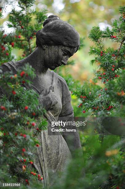 female statue on cemetery - evergreen cemetery stock pictures, royalty-free photos & images