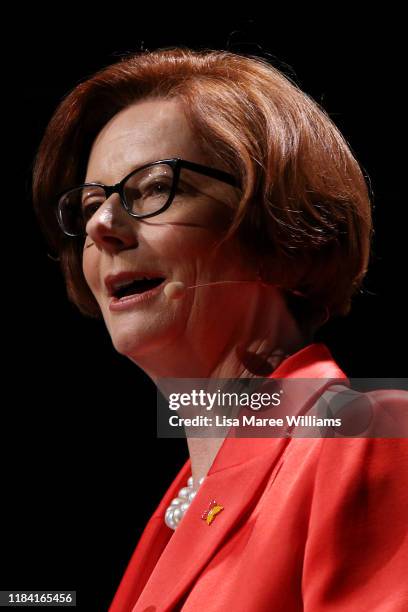 Julia Gillard, Chair of Beyond Blue speaks during the City of Sydney CityTalks event at Sydney Town Hall on October 29, 2019 in Sydney, Australia....