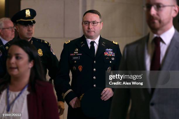 Army Lieutenant Colonel Alexander Vindman, Director for European Affairs at the National Security Council, arrives at a closed session before the...