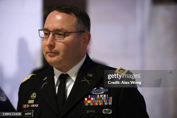Army Lieutenant Colonel Alexander Vindman, Director for European Affairs at the National Security Council, arrives at a closed session before the...