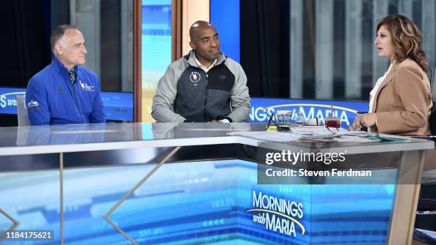 Michael Capiraso and Tiki Barber visit "Mornings With Maria" at Fox News Channel Studios on October 29, 2019 in New York City.