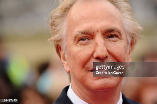 Alan Rickman attends the World Premiere of Harry Potter and The Deathly Hallows - Part 2 at Trafalgar Square on July 7, 2011 in London, England.