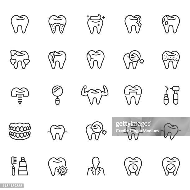 ilustraciones, imágenes clip art, dibujos animados e iconos de stock de conjunto de iconos dentales - plaque bacteria