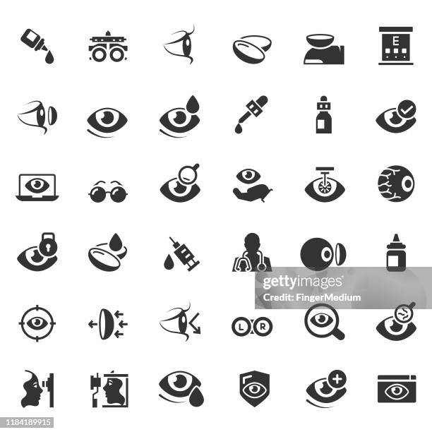 optometrie-symbolsatz - augenheilkunde stock-grafiken, -clipart, -cartoons und -symbole