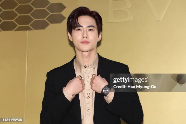 Su ho aka Suho of South Korean boy band EXO-K attends the photocall for BVLGARI 'Serpenti Seduttori' launch event on October 29, 2019 in Seoul, South...