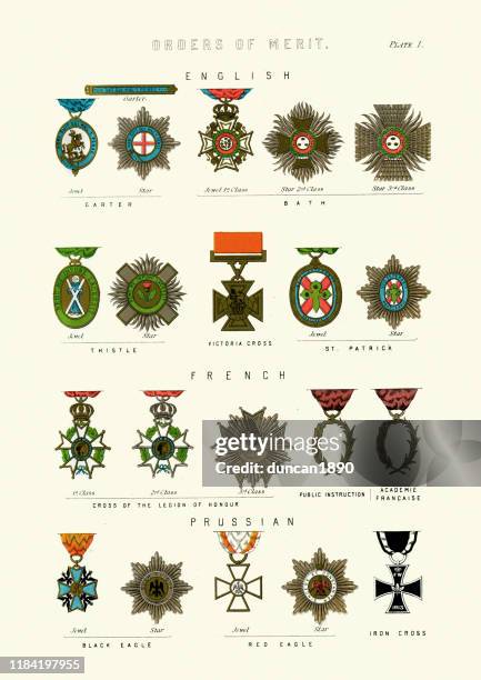 victorian medals, orders of merit, 19th century - military medal stock illustrations