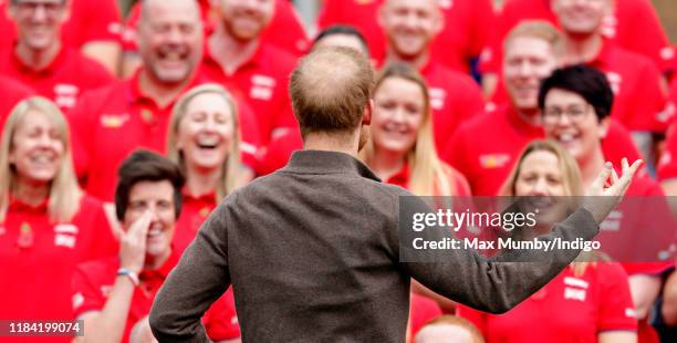 Prince Harry, Duke of Sussex addresses the competitors as he attends the launch of Team UK for the Invictus Games The Hague 2020 at the Honourable...