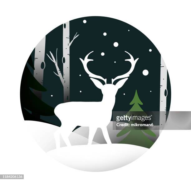 christmas illustration of deer- christmas card - hand drawn christmas card with reindeer ストックフォトと画像
