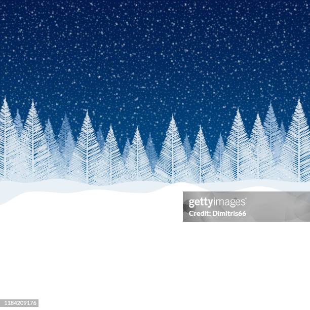 stockillustraties, clipart, cartoons en iconen met sneeuwval-rustige kerst scène met lege ruimte voor uw bericht. - nacht