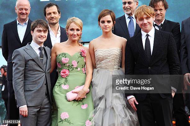 Daniel Radcliffe, J.K Rowling, Emma Watson and Rupert Grint attend the world premiere of Harry Potter and the Deathly Hallows Part 2 at Trafalgar...