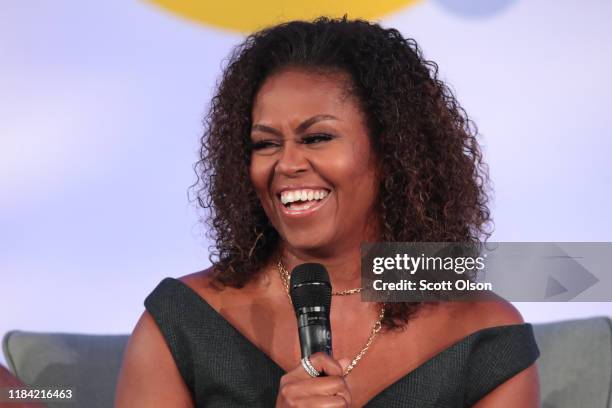 Former first lady Michelle Obama speaks to guests at the Obama Foundation Summit at Illinois Institute of Technology on October 29, 2019 in Chicago,...