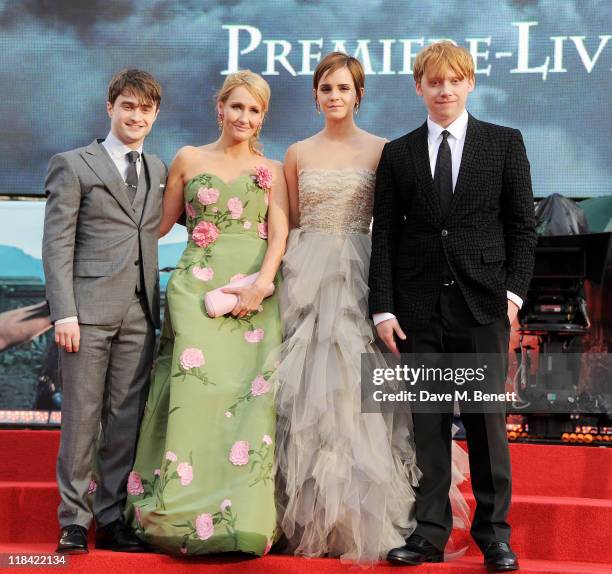 Daniel Radcliffe, J.K. Rowling, Emma Watson and Rupert Grint attend the World Premiere of 'Harry Potter And The Deathly Hallows Part 2' in Trafalgar...