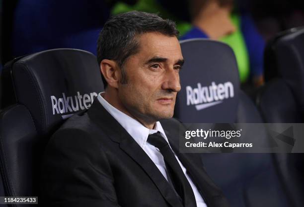 Ernesto Valverde, Manager of Barcelona looks on prior to the Liga match between FC Barcelona and Real Valladolid CF at Camp Nou on October 29, 2019...