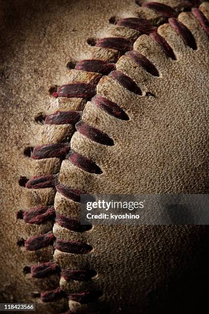 close-up of baseball with spotlight - baseball texture stock pictures, royalty-free photos & images