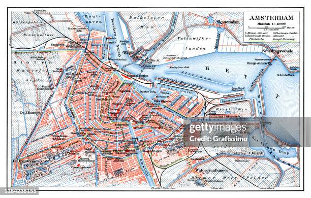 amsterdam netherlands map 1896 - amsterdam stock illustrations
