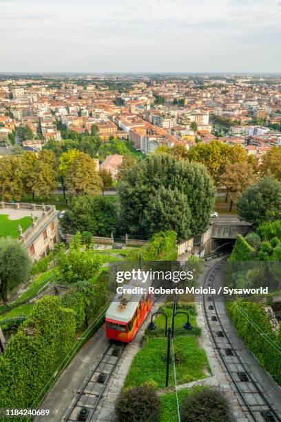 funicular towards città alta, bergamo, italy - bergamo alta stock pictures, royalty-free photos & images