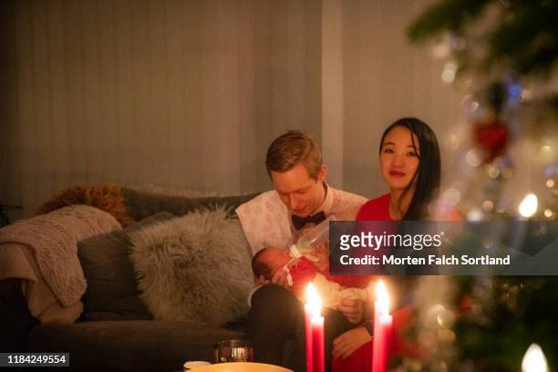 lovely family celebrating christmas - christmas norway stock pictures, royalty-free photos & images