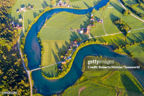 stryneelva river from above, stryn, norway - olden foto e immagini stock