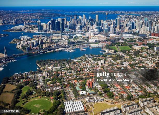 sydney city skyline with inner suburbs of glebe and pyrmont, australia, aerial photography - australia capital cities stock pictures, royalty-free photos & images