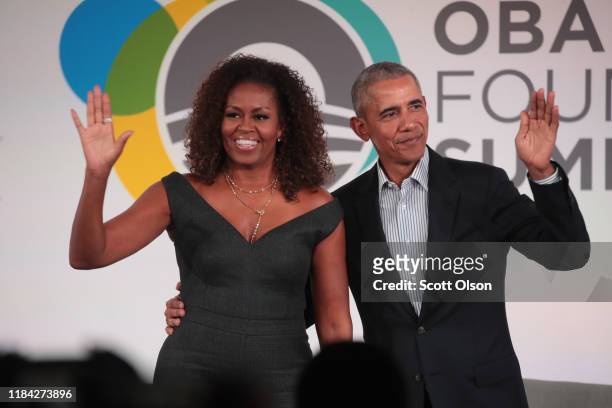 Former U.S. President Barack Obama and his wife Michelle close the Obama Foundation Summit together on the campus of the Illinois Institute of...