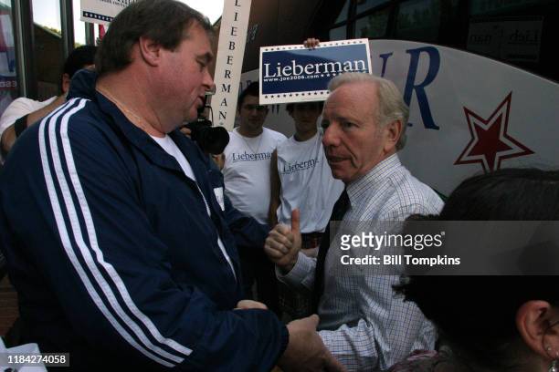 August 8: MANDATORY CREDIT Bill Tompkins/Getty Images Joe Lieberman campaigning on the final day of voting in the Connecticut Democratic Senate...