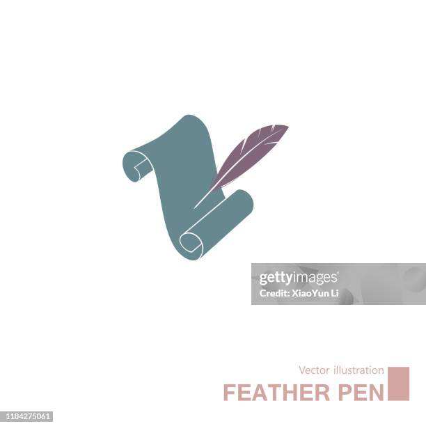 ilustrações de stock, clip art, desenhos animados e ícones de vector drawn feather pen. - pena de escrever
