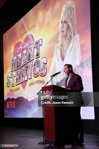 Teddy Biaselli speaks onstage during the Netflix Premiere of Dolly Parton's "Heartstrings" on October 29, 2019 in Pigeon Forge, Tennessee.