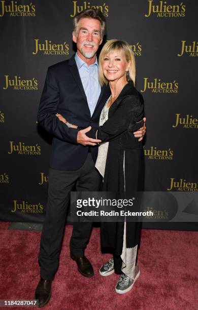 Olivia Newton-John and John Easterling attend the VIP reception for upcoming "Property of Olivia Newton-John Auction Event at Julien’s Auctions on...