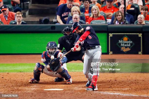 Anthony Rendon of the Washington Nationals hits a two-run home run against the Houston Astros during the seventh inning in Game Six of the 2019 World...