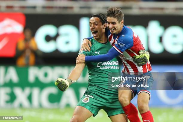 José Rodríguez goalkeeper of Chivas celebrates his goal during the 19th round match between Chivas and Veracruz as part of the Torneo Apertura 2019...