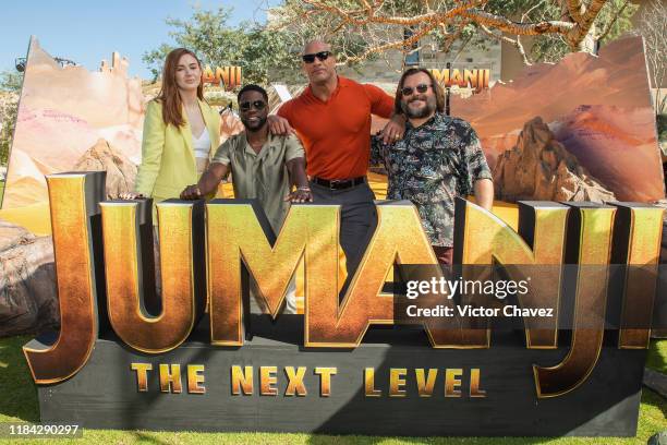 Karen Gillan, Kevin Hart, Dwayne Johnson and Jack Black attend the international junket of "Jumanji: The Next Level" at Montage Los Cabos on November...