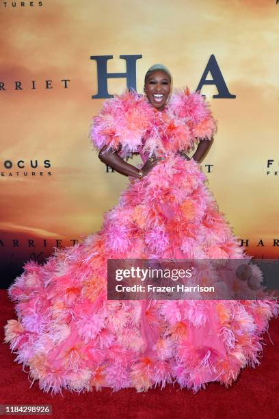 Cynthia Erivo attends the Premiere Of Focus Features' "Harriet" at The Orpheum Theatre on October 29, 2019 in Los Angeles, California.