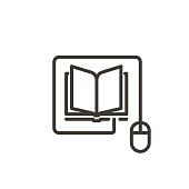 Mouse connected to a book icon. Trendy vector thin line illustration for concepts of online reading, e-learning, online education, articles and news websites